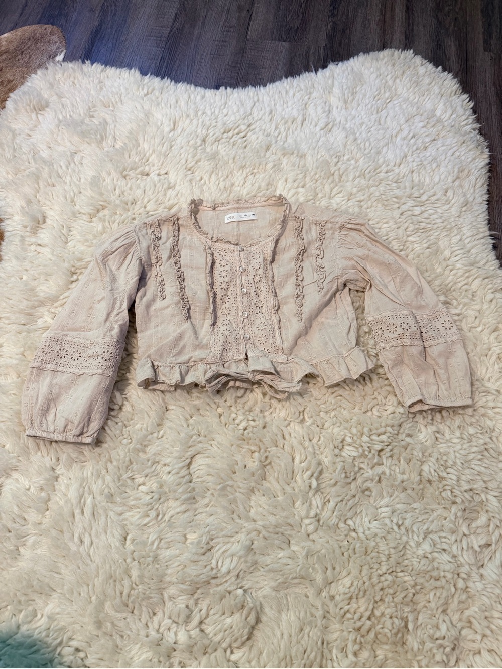 Zara girls Cream Lace Trim Cropped Blouse